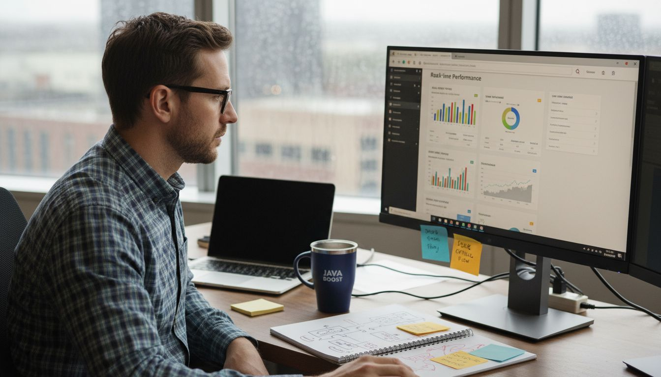 IT professional monitoring website performance dashboard