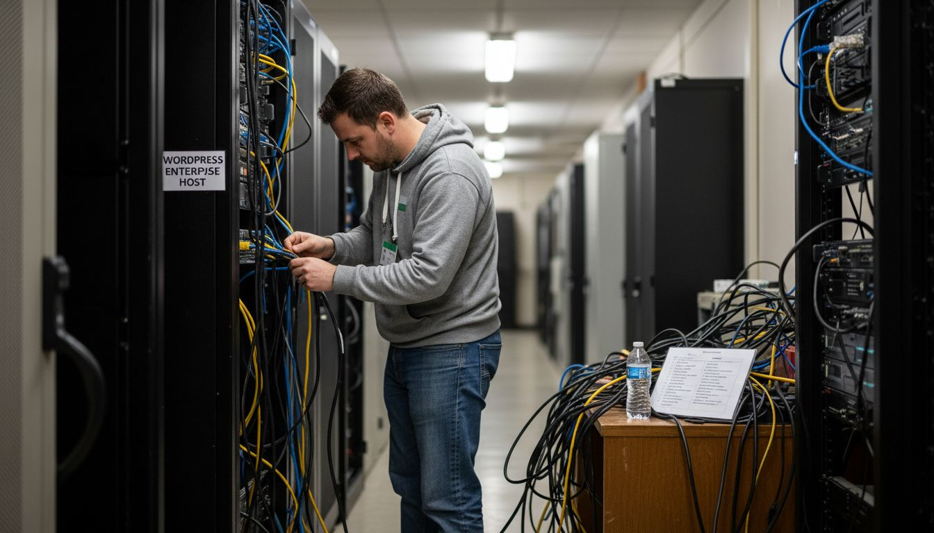 Engineer inspects WordPress enterprise hosting