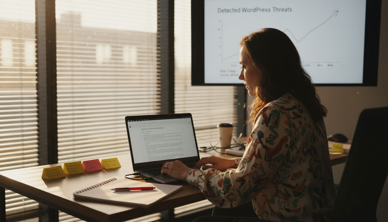 Cybersecurity specialist analyzing WordPress threat report
