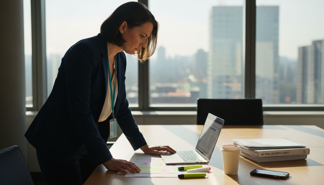 Analyst reviewing access control documentation