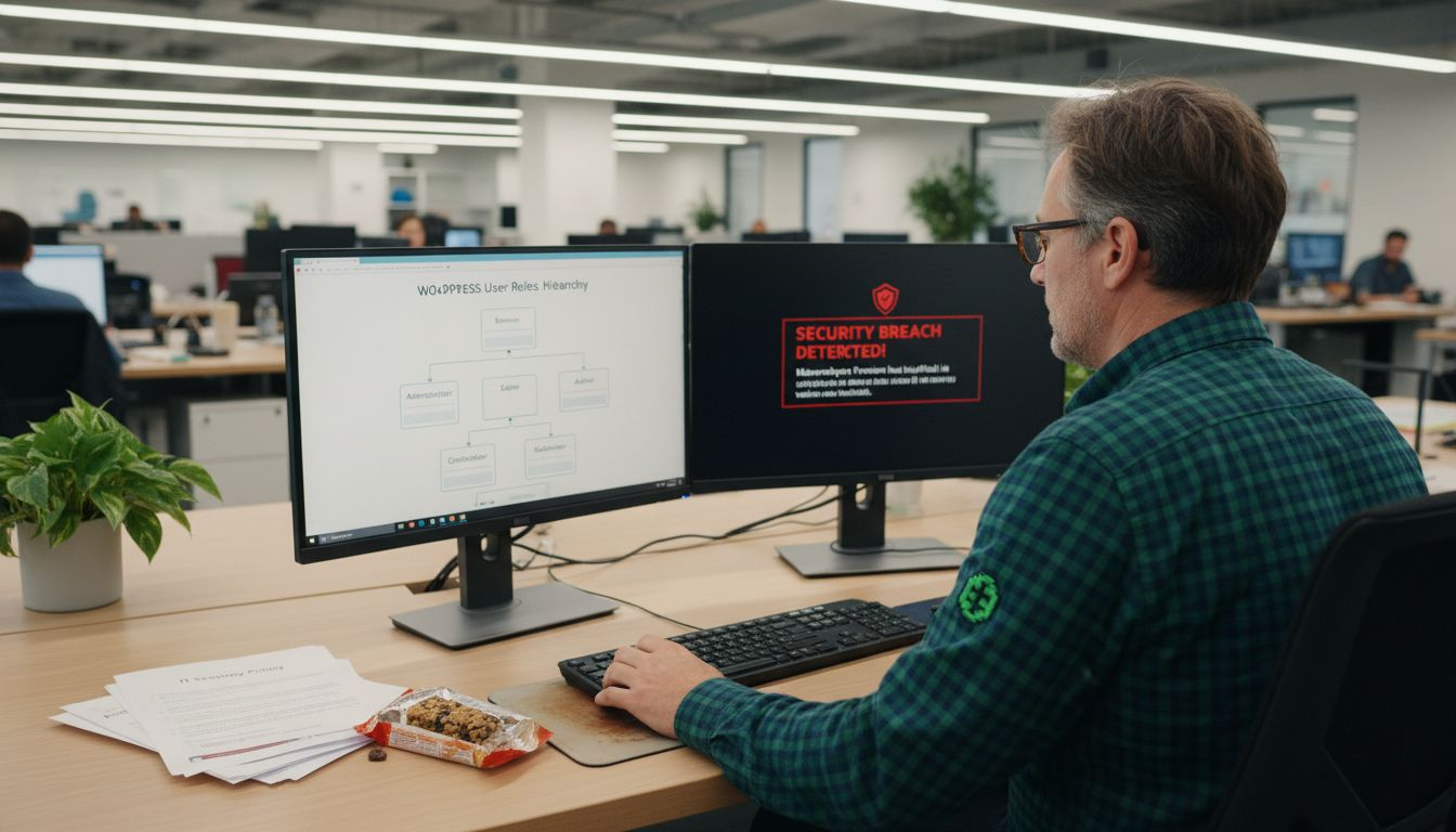 IT manager checks WordPress security dashboard