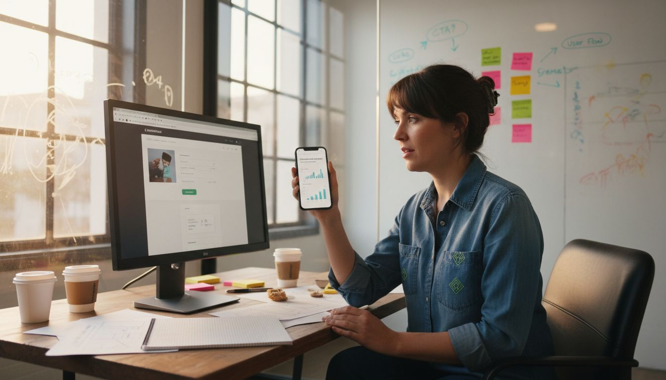 Designer working on landing page mockup