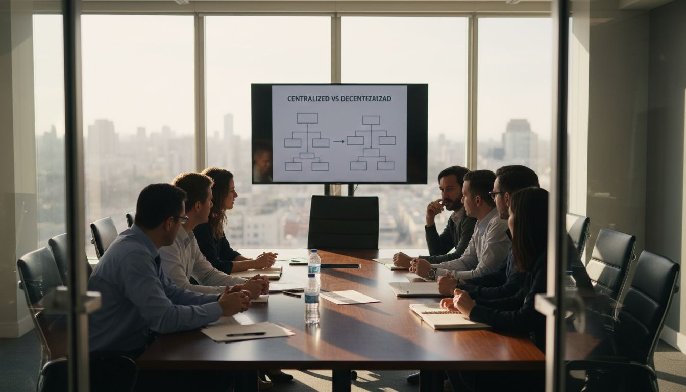 Team reviewing governance model diagrams