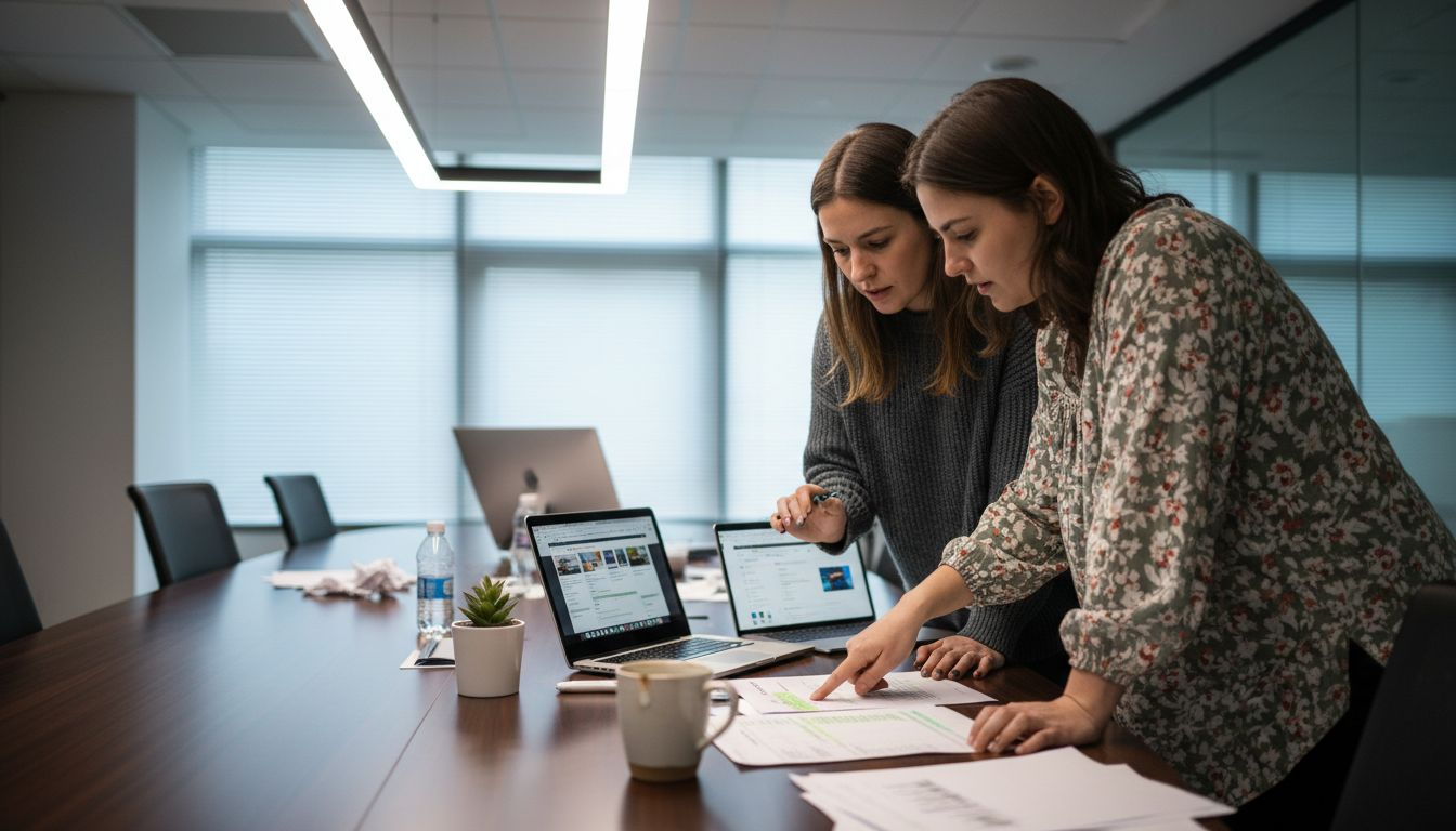 Colleagues collaborating on content management project