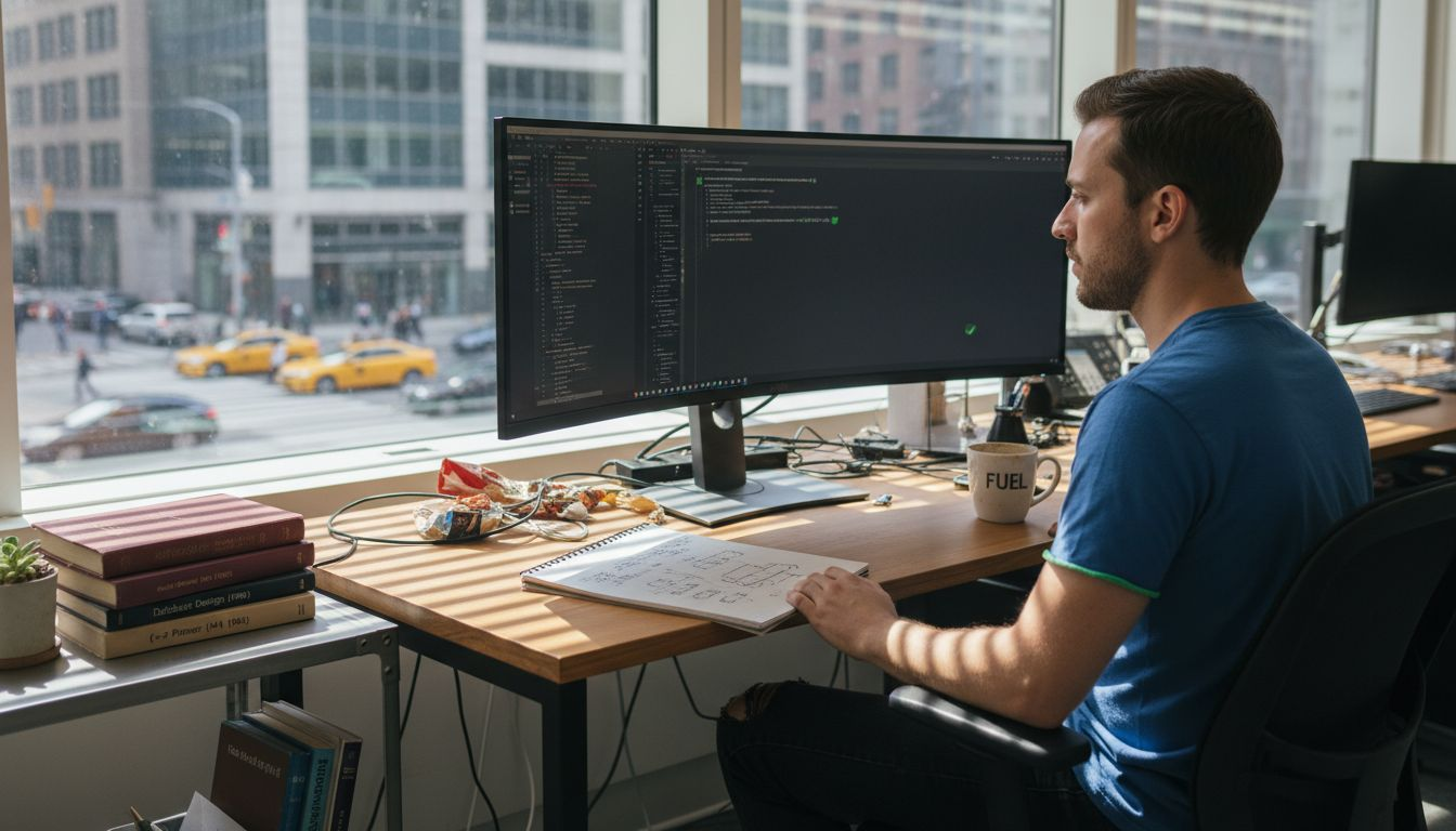 Developer editing website documentation at desk