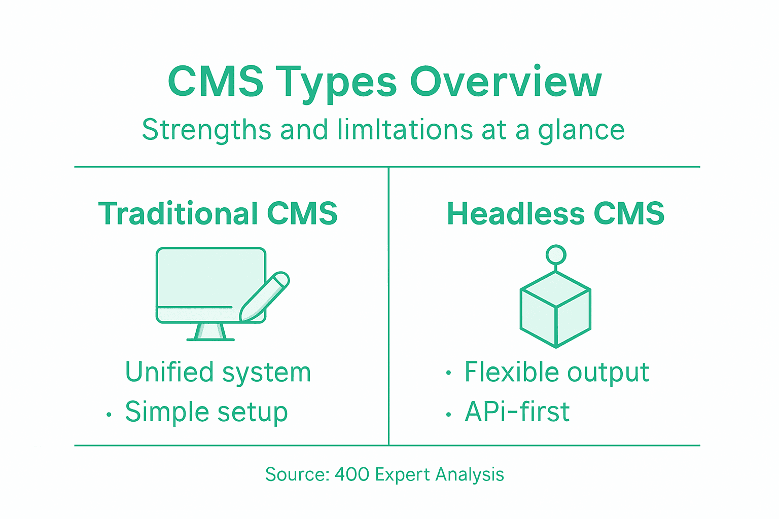 Infographic comparing CMS types and strengths
