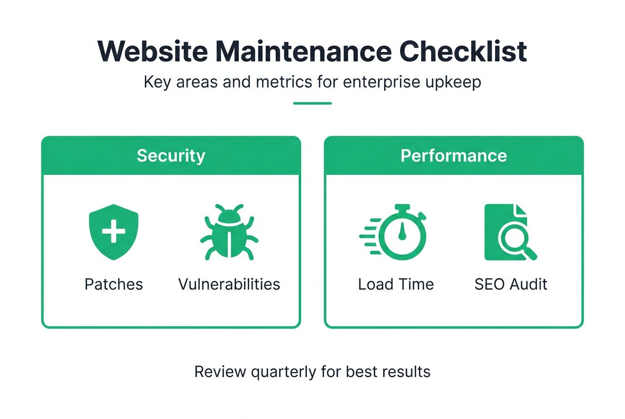Infographic showing key website maintenance checkpoints