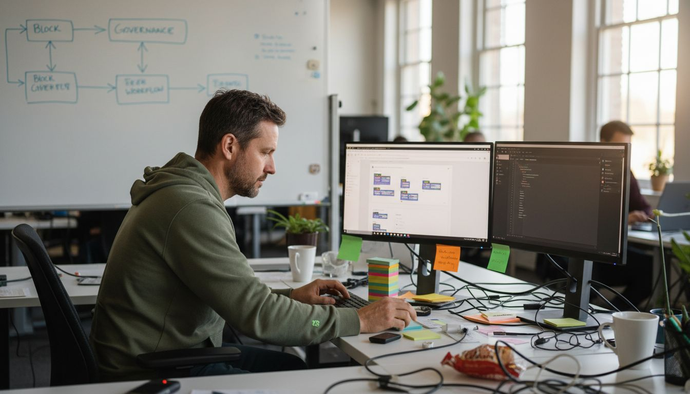 Web developer assembling modular WordPress blocks