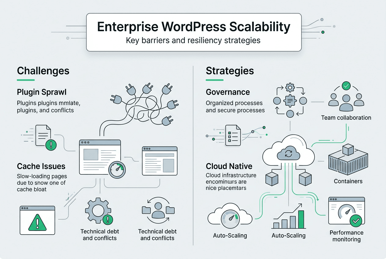 Scalability challenges and solutions in WordPress infographic