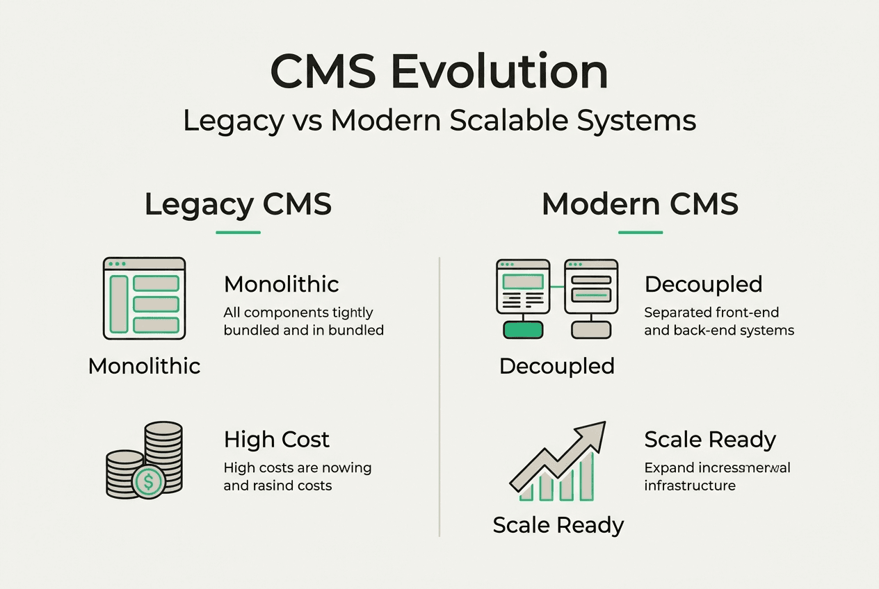 Infographic comparing legacy and modern CMS features