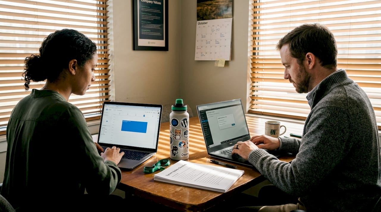 Marketing and IT team scheduling WordPress updates