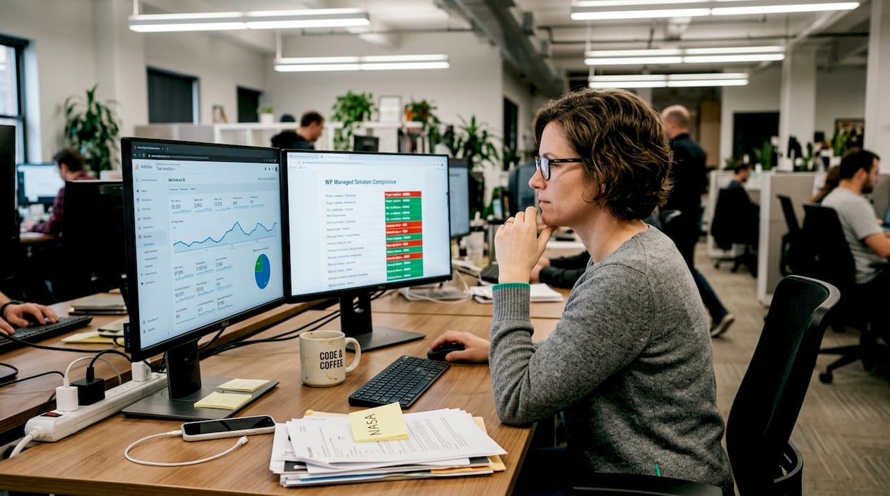 Manager reviewing managed WordPress for enterprise