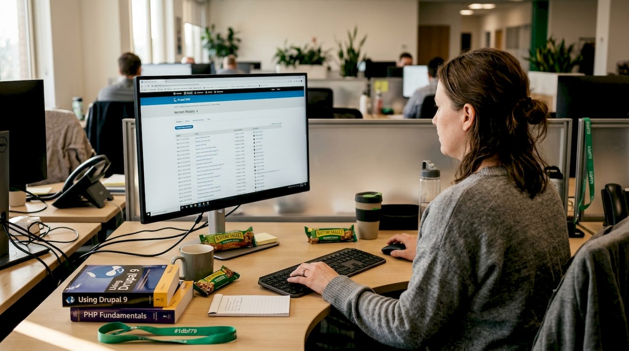 IT manager checks CMS compliance version history