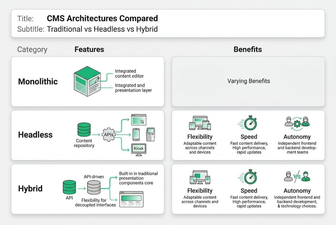 Infographic showing CMS architecture comparison