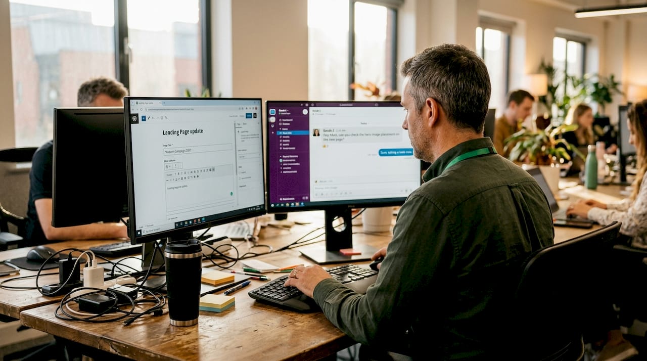 Content manager edits site in open workspace
