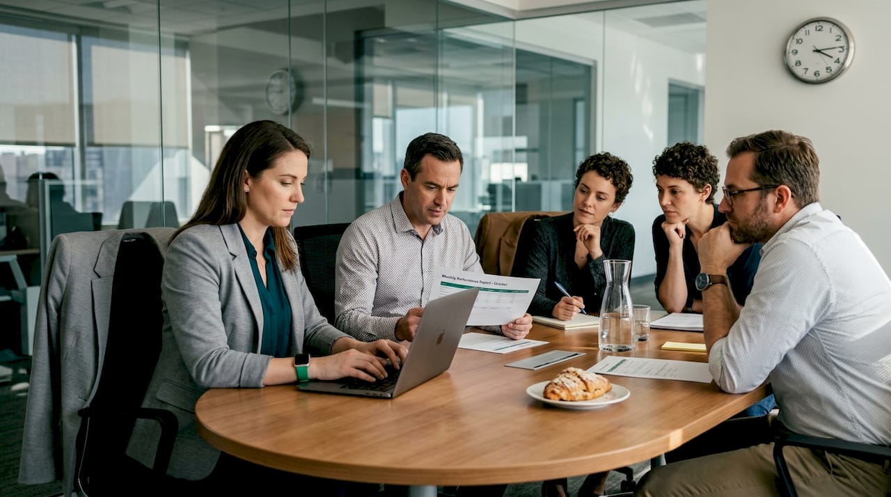 Marketing team working together in meeting