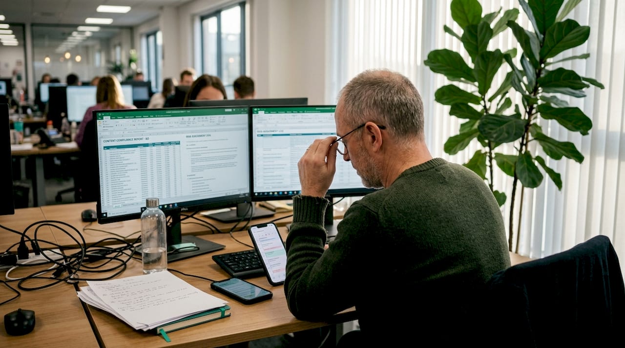 Analyst reviewing marketing compliance risks