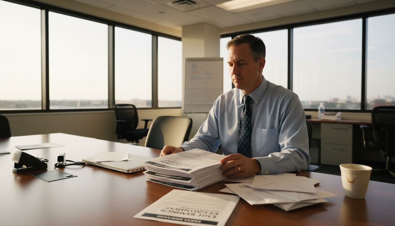 HR manager studying life insurance documents