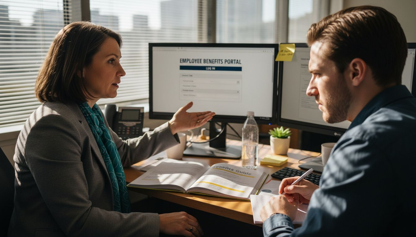 Manager explains insurance process to employee