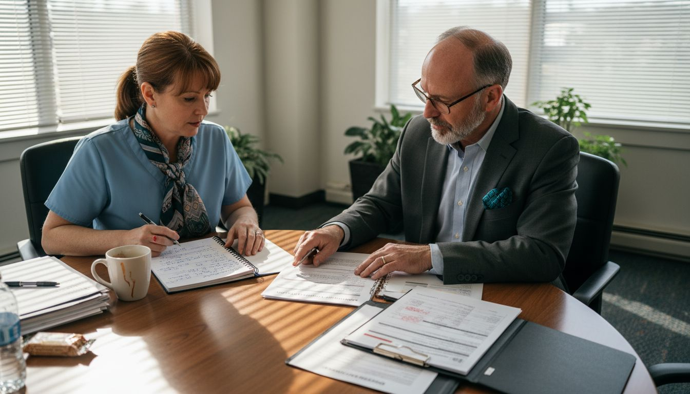 Senior care staff reviewing reimbursement paperwork