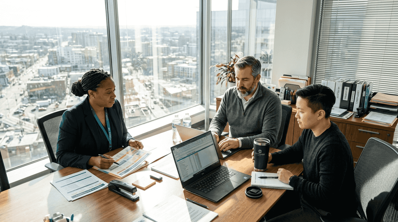 HR team reviewing employee benefits documents