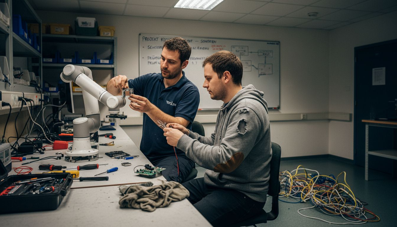 Robotik-Standards: Bedeutung und Auswirkungen für Unternehmen 3 Im Labor tüfteln Techniker an kollaborativen Robotern.