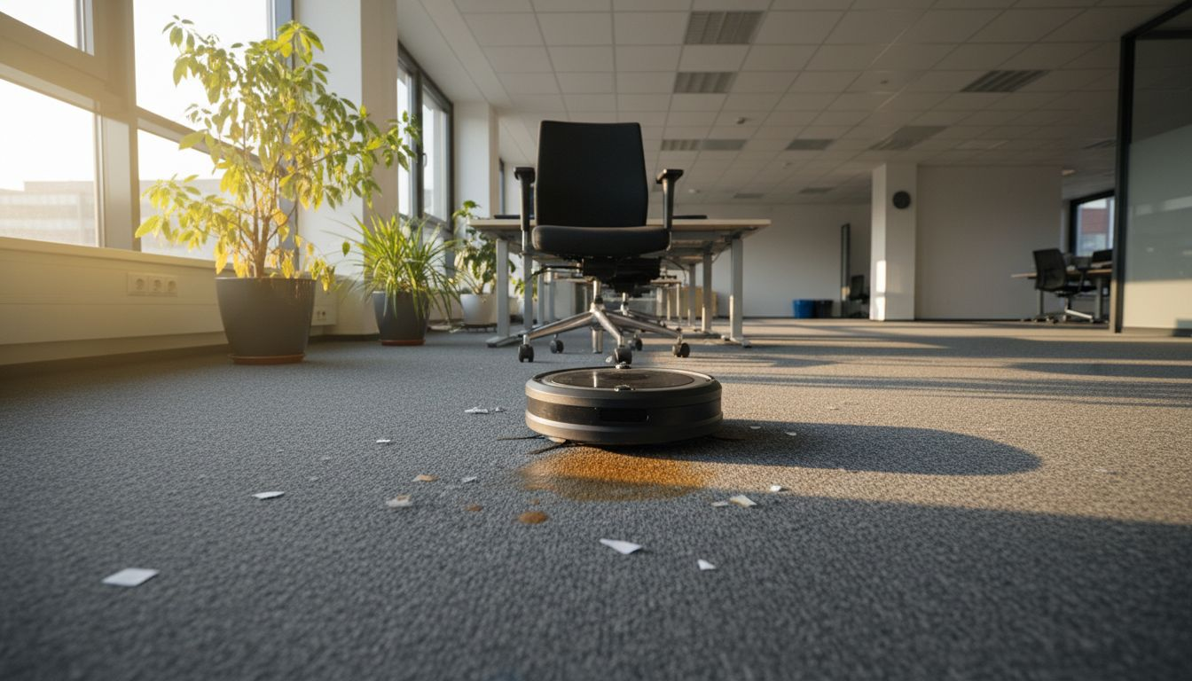 Wirtschaftlichkeit von Reinigungsrobotern: Investition oder Risiko? 2 Saugroboter navigiert souverän durch das Büro und überwindet dabei mühelos alle Hindernisse.