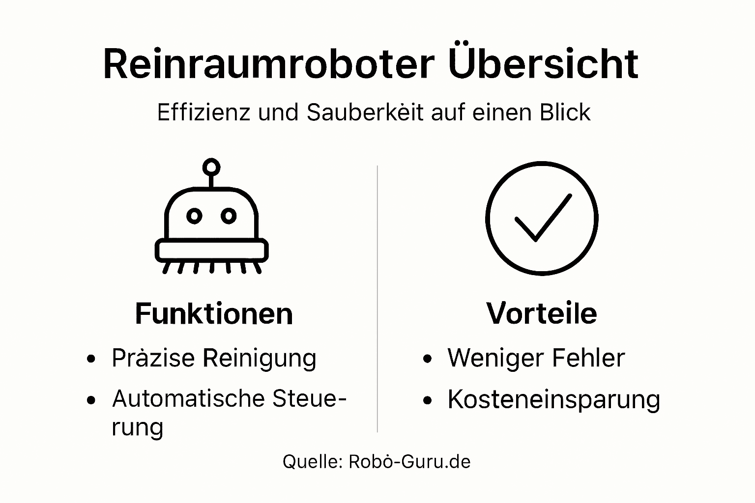 Reinraumroboter erklärt: Effizienz und Sauberkeit für Facility-Manager 2 Die Infografik veranschaulicht anschaulich, welche Funktionen Reinraumroboter bieten und welche Vorteile sich daraus ergeben.