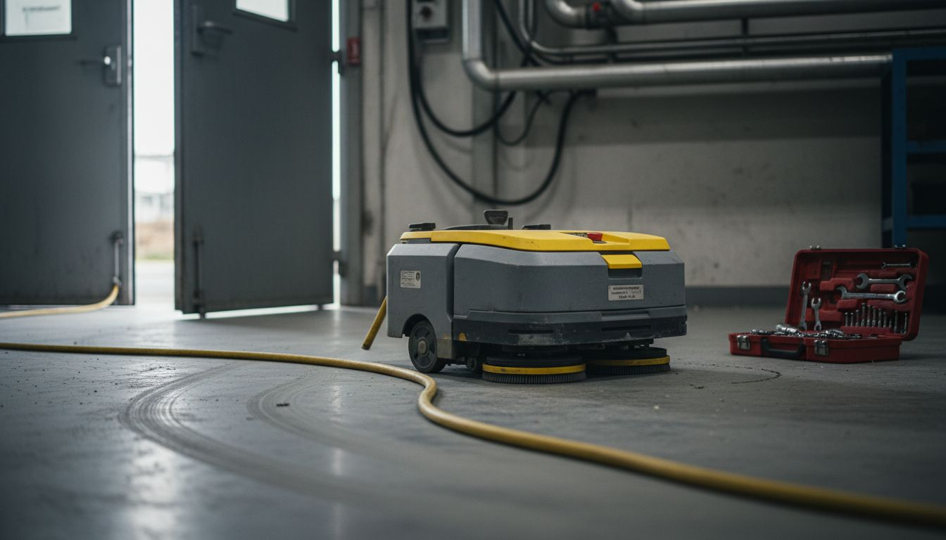 Einsatzbedingungen für Reinigungsroboter – Erfolgsfaktoren für Unternehmen 3 Der Reinigungsroboter hat in der Werkhalle mit einigen Hindernissen zu kämpfen.