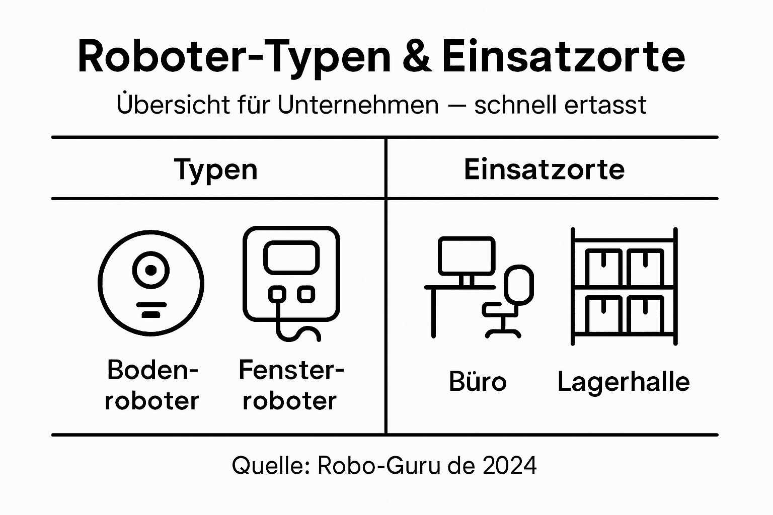 Einsatzbedingungen für Reinigungsroboter – Erfolgsfaktoren für Unternehmen 2 Übersicht: Verschiedene Robotertypen und ihre typischen Einsatzbereiche