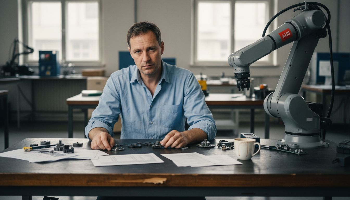 Ingenieur bei der Überprüfung der Kompatibilität von Robotersystemen