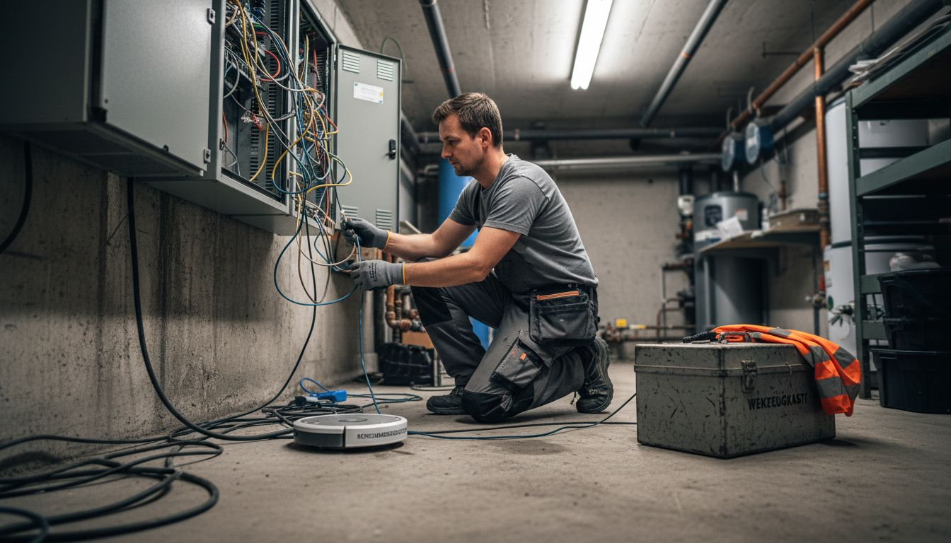 Risiken bei Roboterintegration – Auswirkungen für Facility Manager 2 Ein Techniker überprüft die Roboter-Infrastruktur auf mögliche Störungen.