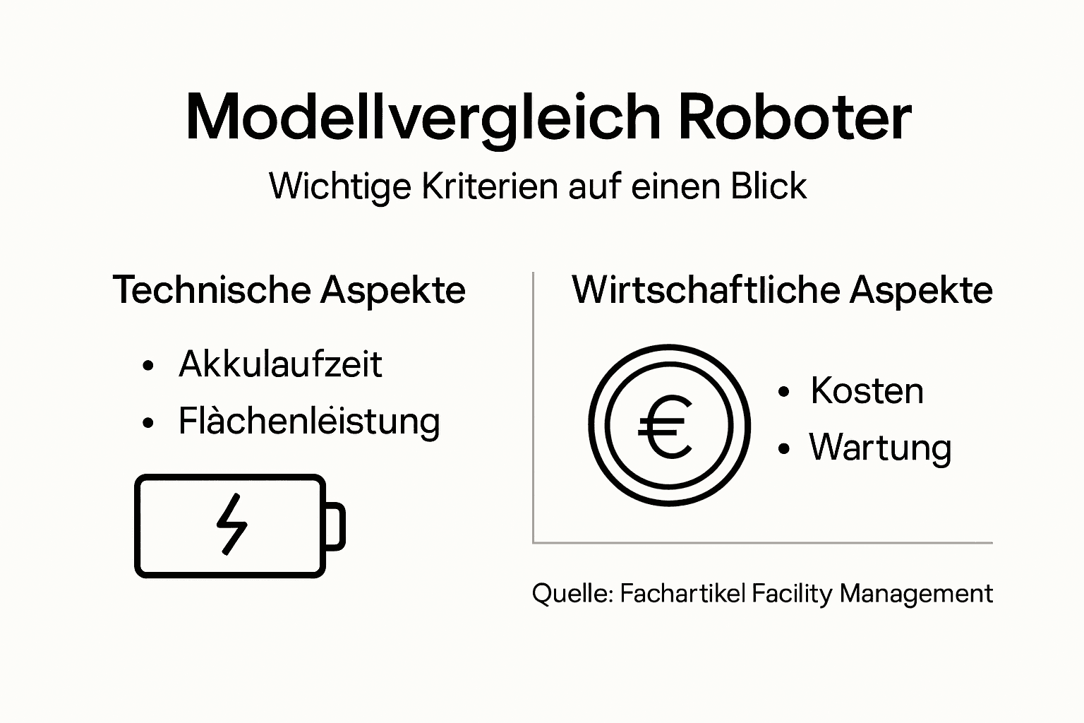 Modellvergleich bei Robotern – Schlüssel zur richtigen Wahl 3 Übersichtliche Infografik: Die wichtigsten Kriterien für den Robotervergleich auf einen Blick