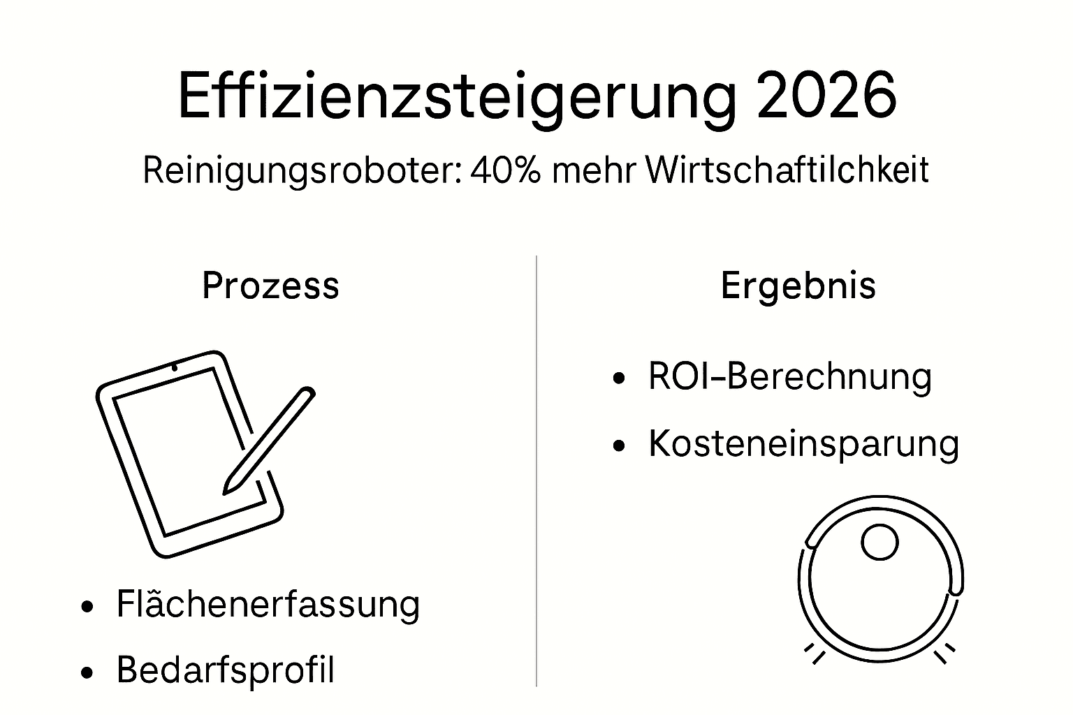 Bedarfsanalyse Reinigungsroboter 2026: 40% bessere Effizienz 3 Infografik: Wie Reinigungsroboter Effizienz steigern und die Investition lohnenswert machen