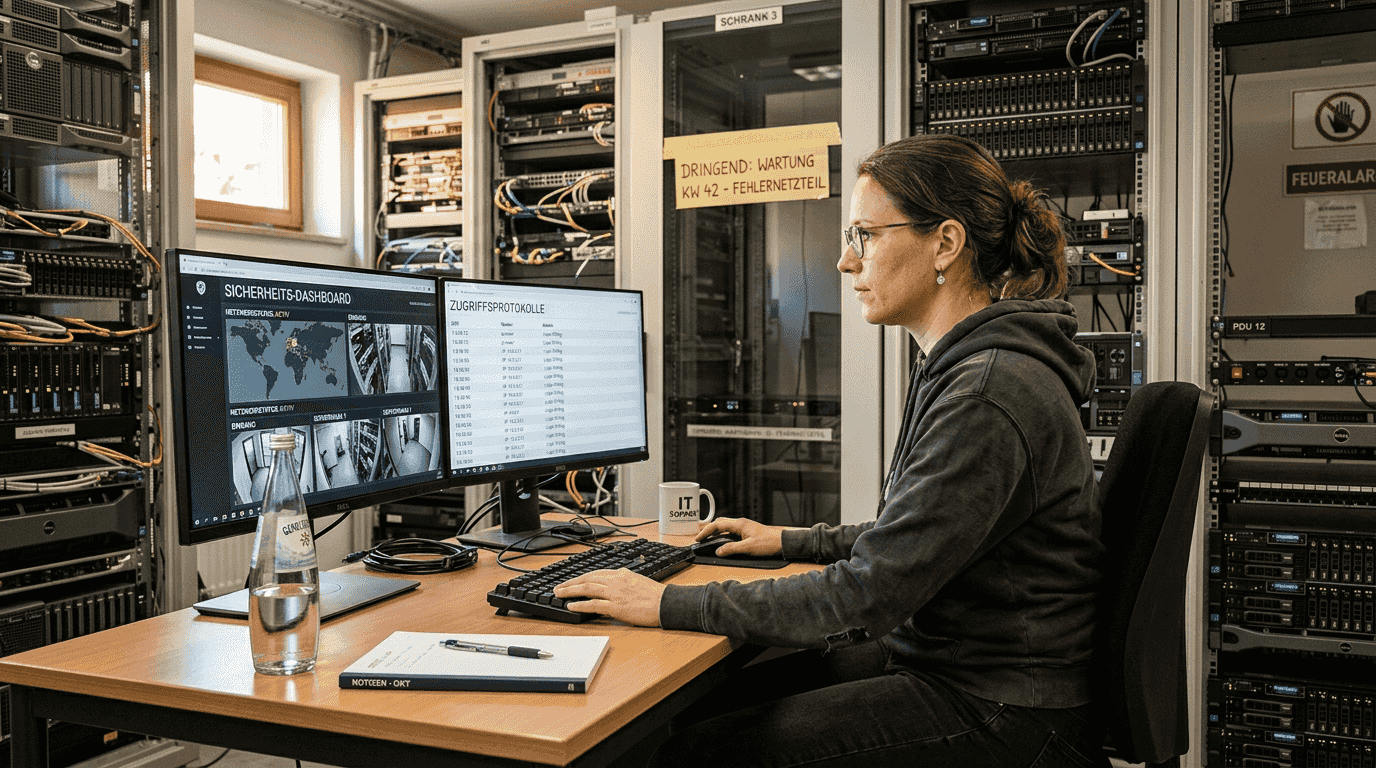 Datenschutz bei Robotern 2026: Praxisleitfaden für FM 2 Ein IT-Experte überwacht die Zugriffsrechte von Robotern, um die Sicherheit zu gewährleisten.