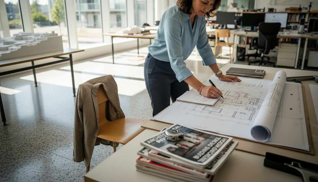 Architect marking notes on building plans