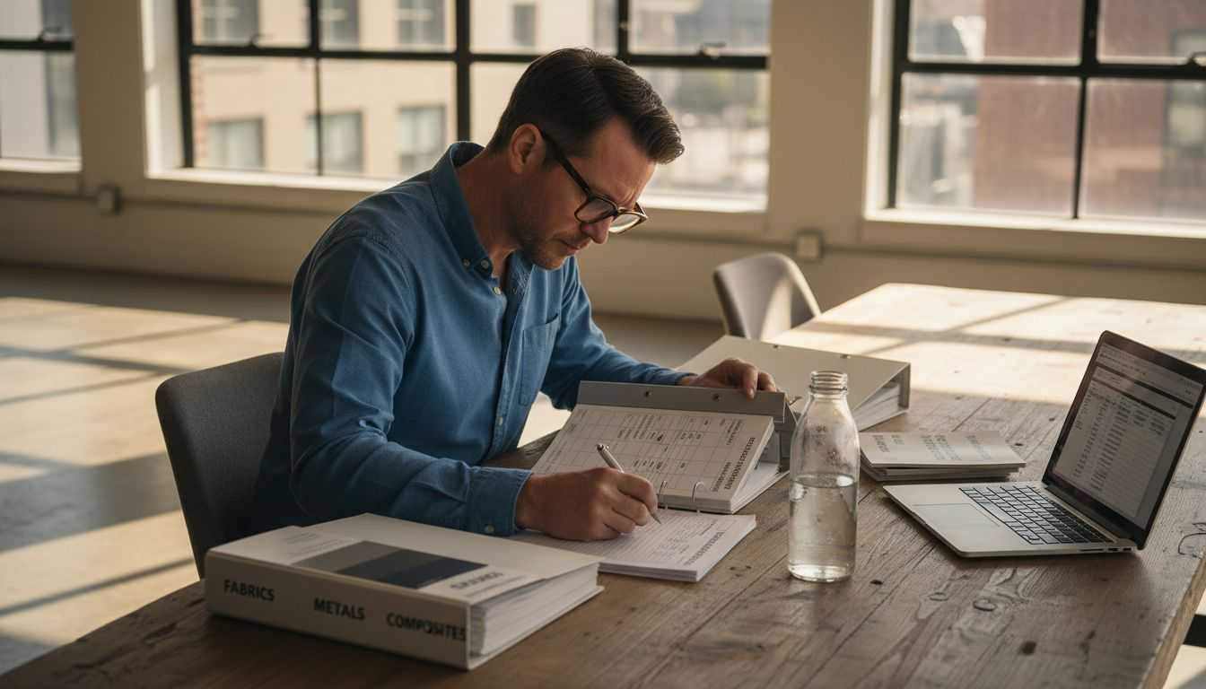 Designer assessing product specification worksheet