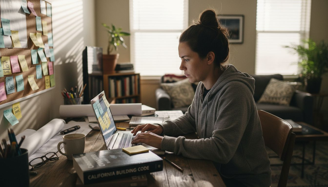 Architect taking online course at home desk