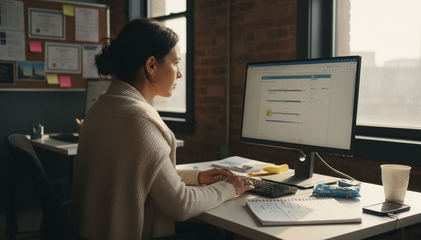 Professional using online course platform at desk