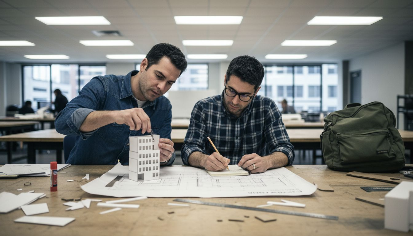 Architects building models in workshop environment