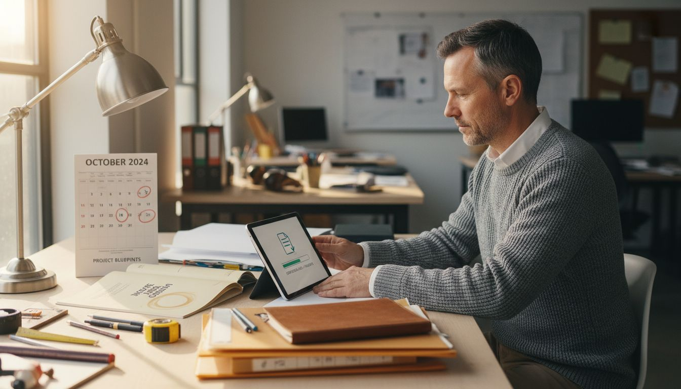 Architect downloading completed course certificate