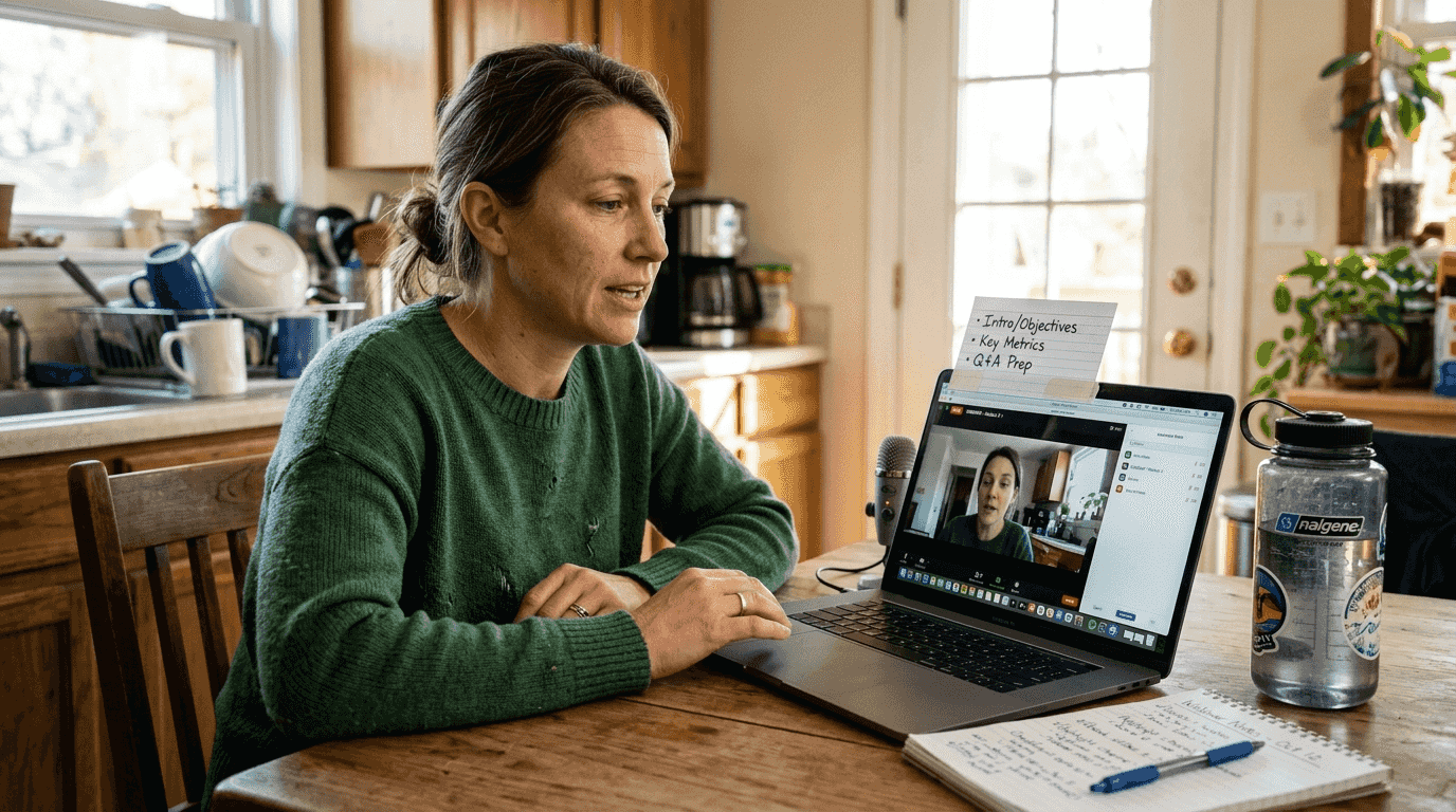 Instructor recording online CEU webinar in kitchen