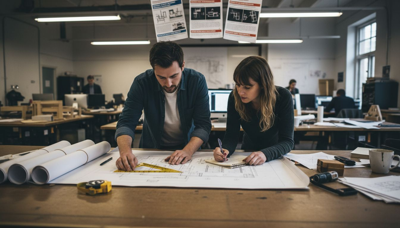 Architects practicing skills at drafting table