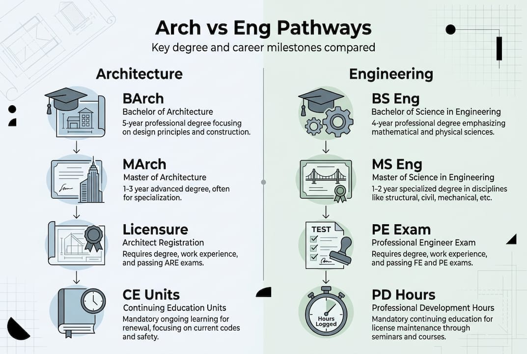 Infographic comparing architecture and engineering educational paths