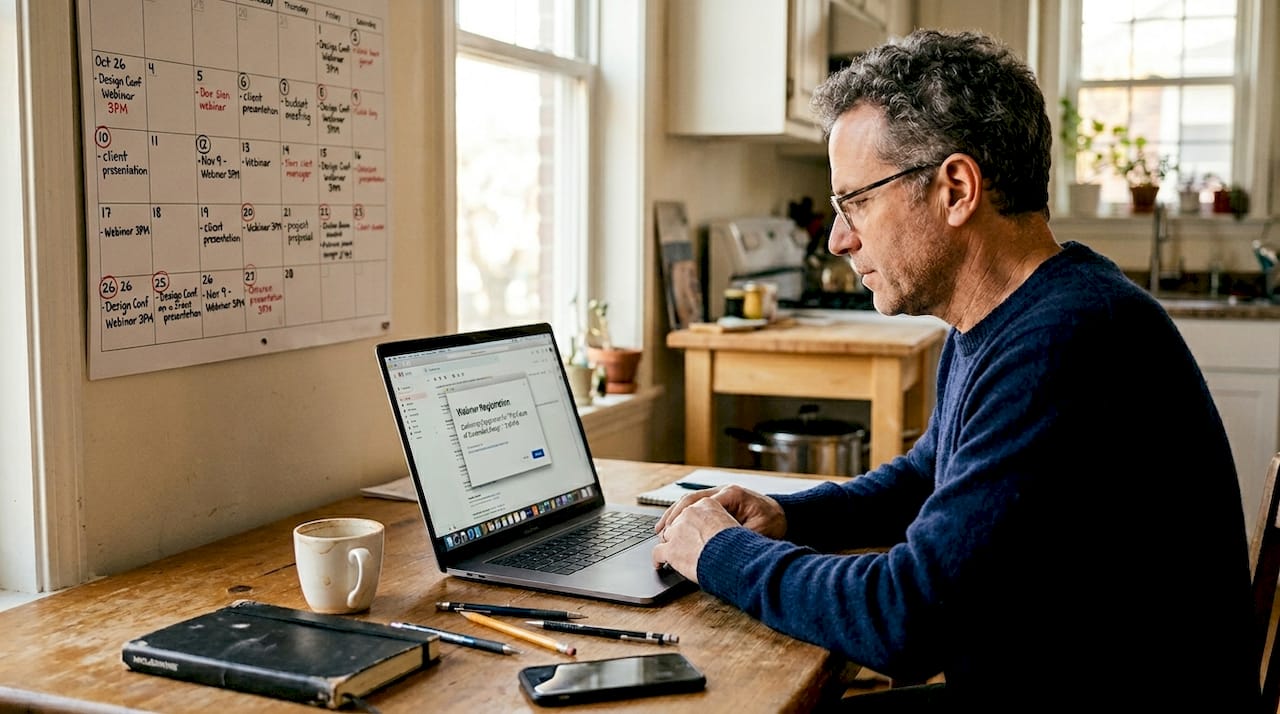 Architect registering webinar with calendar visible