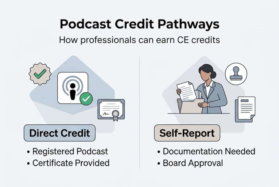 Infographic showing podcast credit pathway options