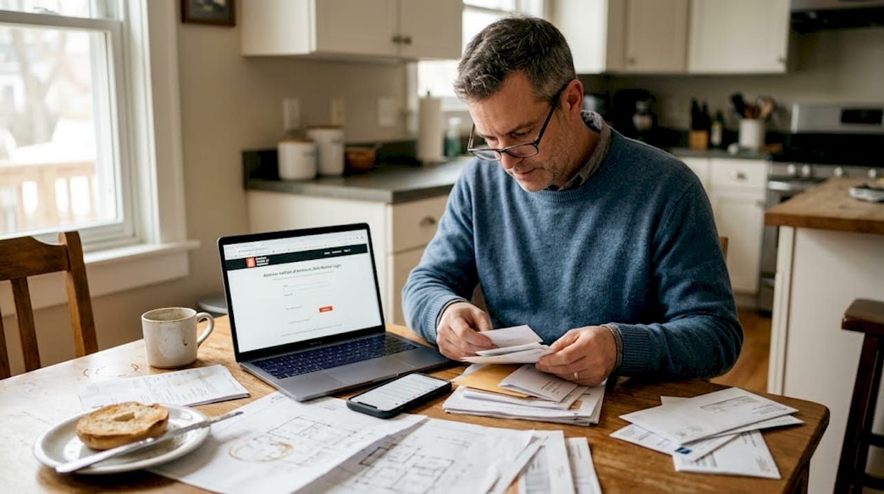 Architect organizing license documents at home table