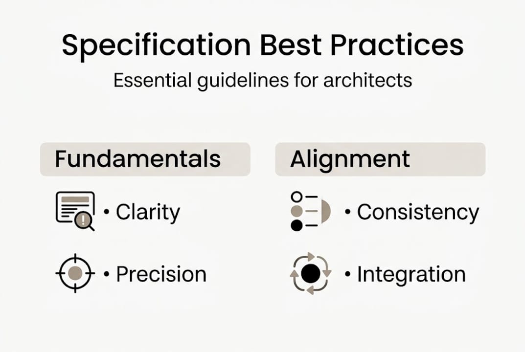 Infographic summarizing specification writing practices