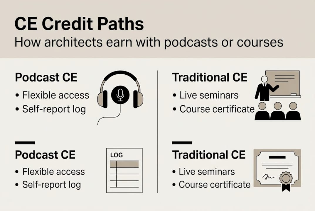 Infographic comparing podcast and traditional CE paths