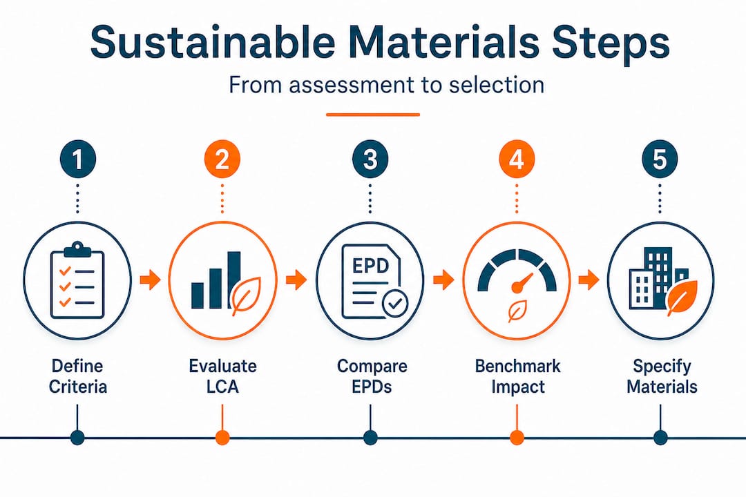 Vertical infographic of sustainable material selection steps